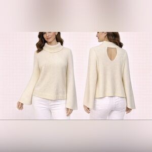 Anthropologie MOTH XL  Cream Sweater Top Kimono Sleeve Cut Out Back Mock Neck